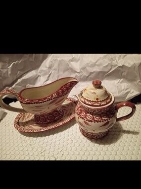Temp-Tations Gravy Bowl Hand-Painted Ceramic Creamer and Sugar Set